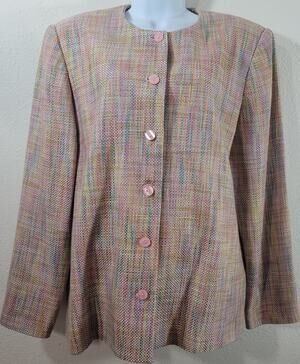 VTG Draper's & Damon's Pink Multi Color Button Blazer 16 Lightweight Lined Soft